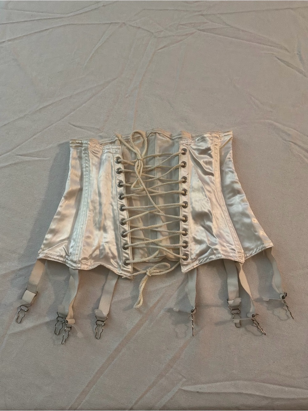 ******* Satin Lace-Up Ivory Waist Cincher Corset with Garters *******